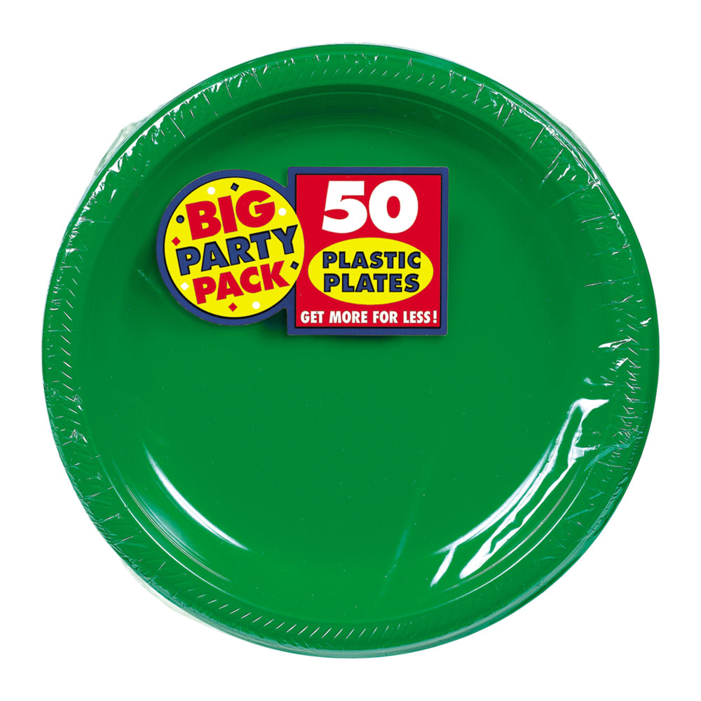 Amscan Plastic Dessert Plates, 7in, Festive Green, 50 Plates Per Big Party Pack, Set Of 2 Packs