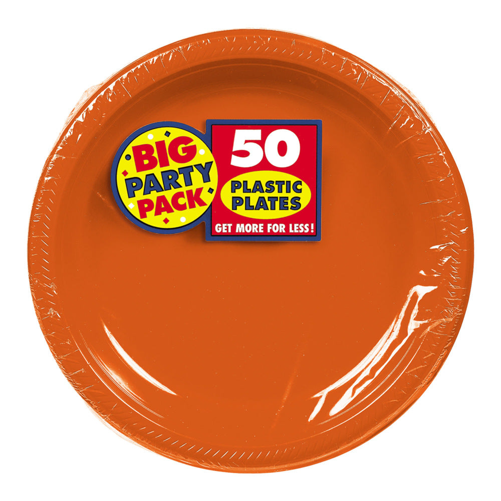 Amscan Plastic Dessert Plates, 7in, Orange Peel, 50 Plates Per Big Party Pack, Set Of 2 Packs