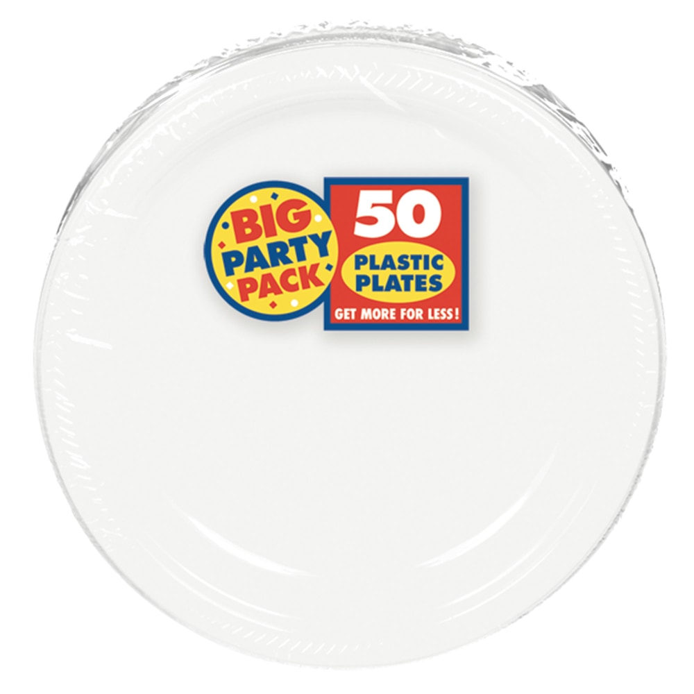 Amscan Plastic Dessert Plates, 7in, Frosty White, 50 Plates Per Big Party Pack, Set Of 2 Packs