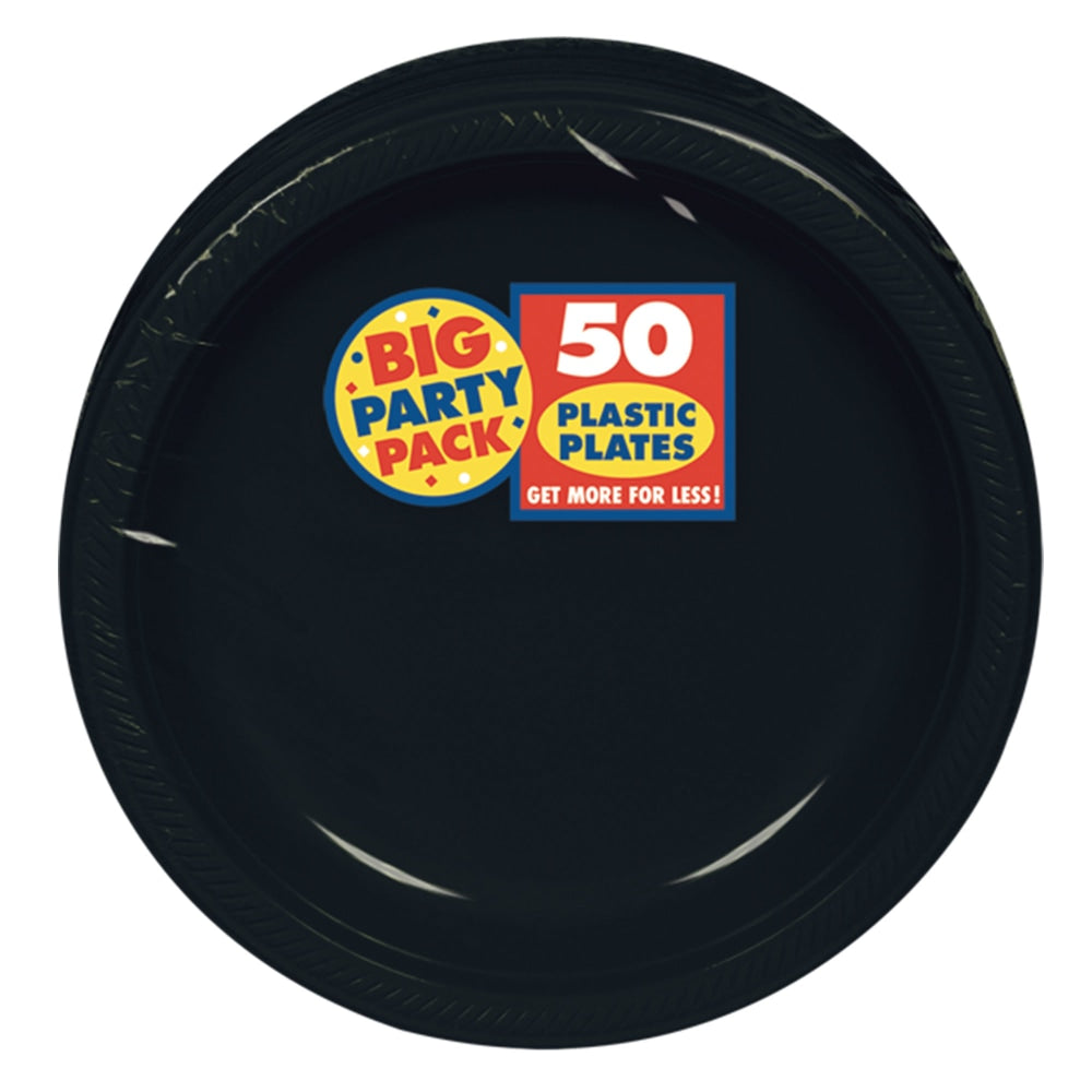 Amscan Plastic Dessert Plates, 7in, Jet Black, 50 Plates Per Big Party Pack, Set Of 2 Packs