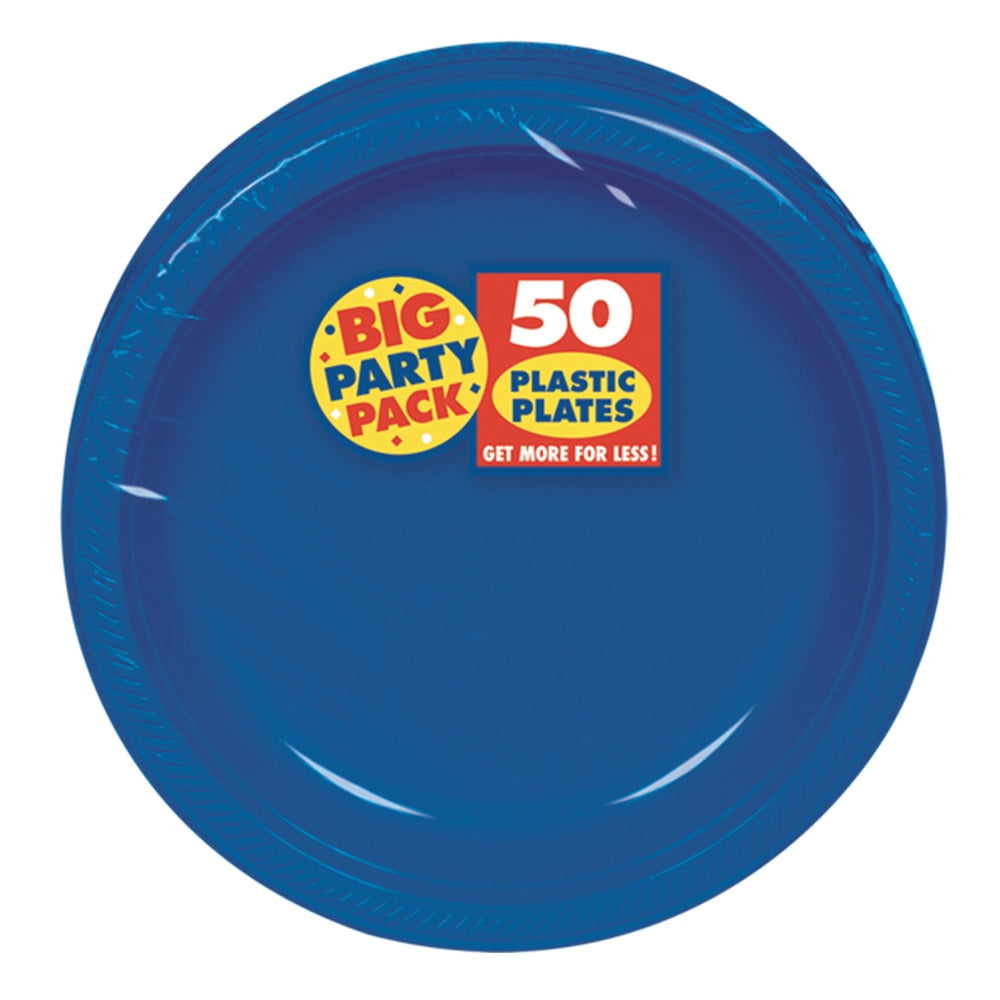 Amscan Plastic Dessert Plates, 7in, Royal Blue, 50 Plates Per Big Party Pack, Set Of 2 Packs