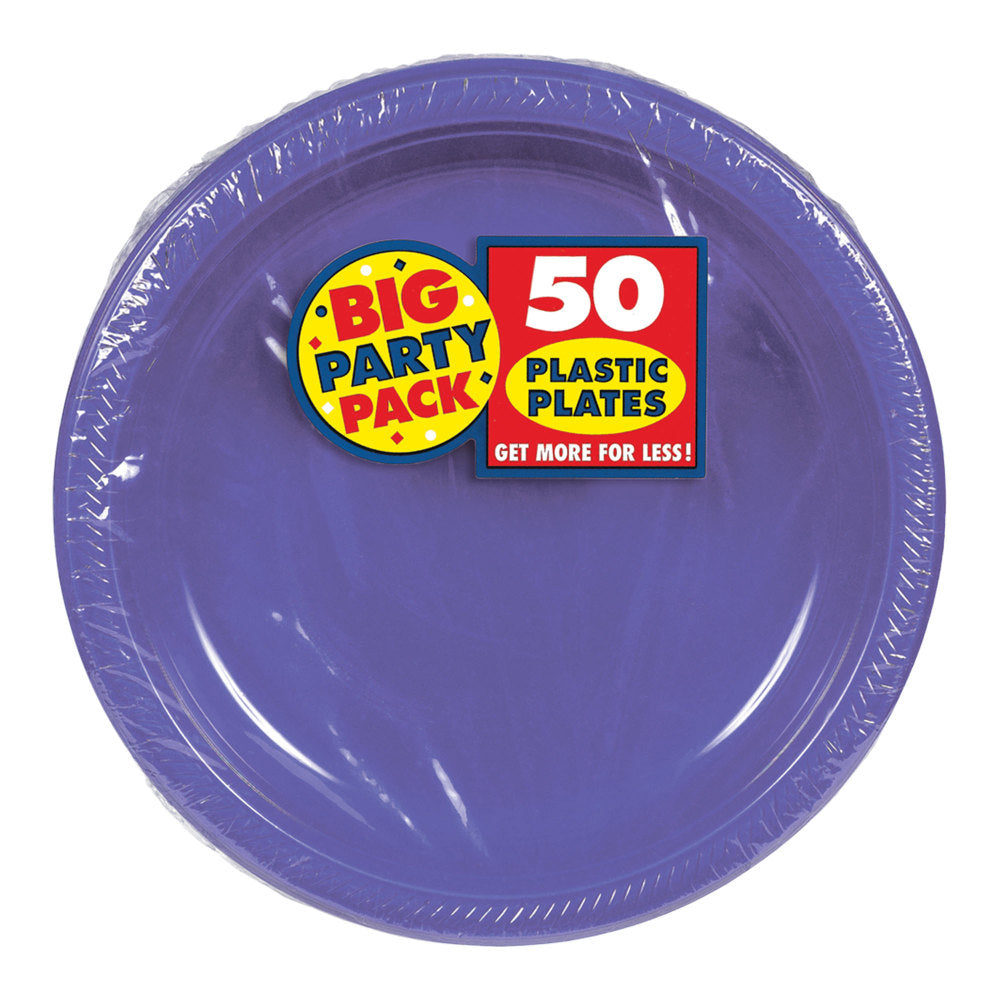 Amscan Plastic Dessert Plates, 7in, Purple, 50 Plates Per Big Party Pack, Set Of 2 Packs