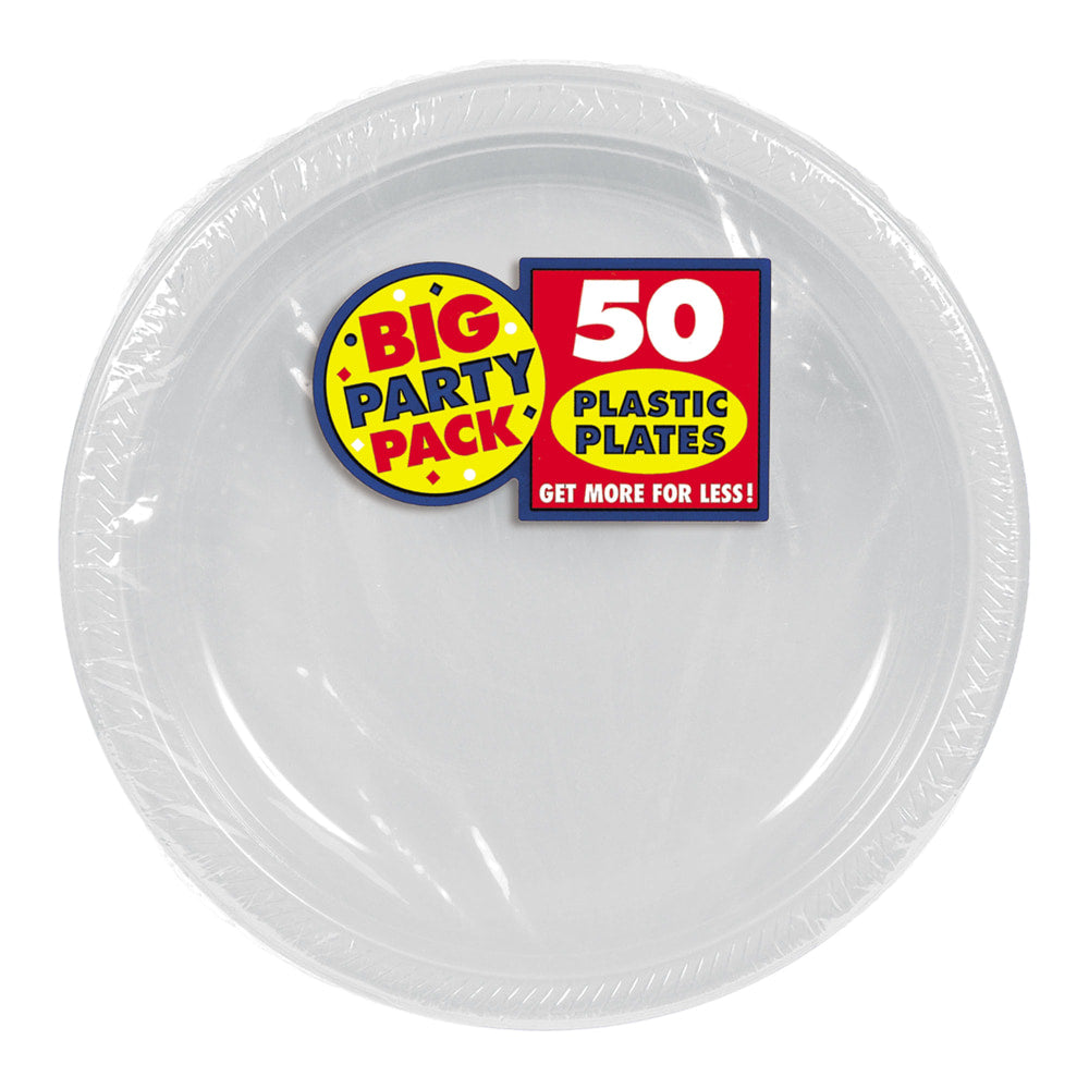 Amscan Plastic Dessert Plates, 7in, Silver, 50 Plates Per Big Party Pack, Set Of 2 Packs