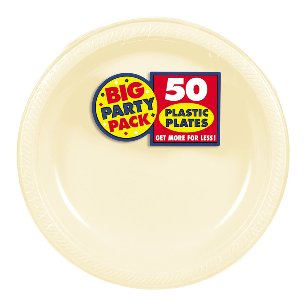 Amscan Plastic Dessert Plates, 7in, Vanilla Creme, 50 Plates Per Big Party Pack, Set Of 2 Packs