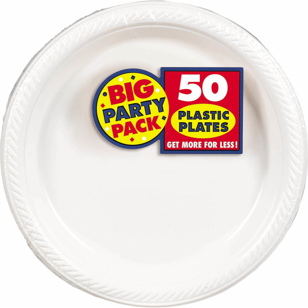 Amscan Plastic Plates, 10-1/4in, Frosty White, 50 Plates Per Big Party Pack, Set Of 2 Packs