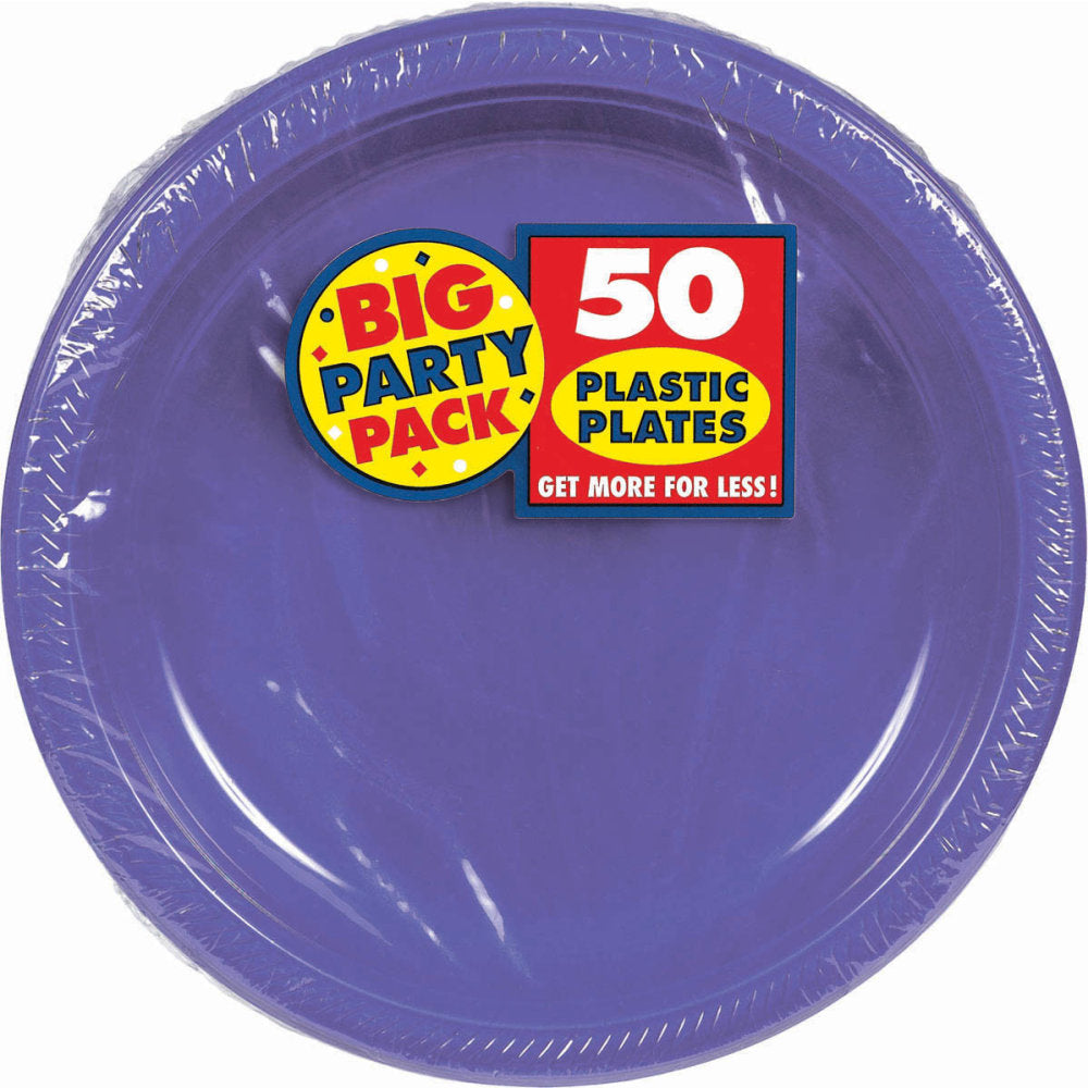 Amscan Plastic Plates, 10-1/4in, Purple, 50 Plates Per Big Party Pack, Set Of 2 Packs