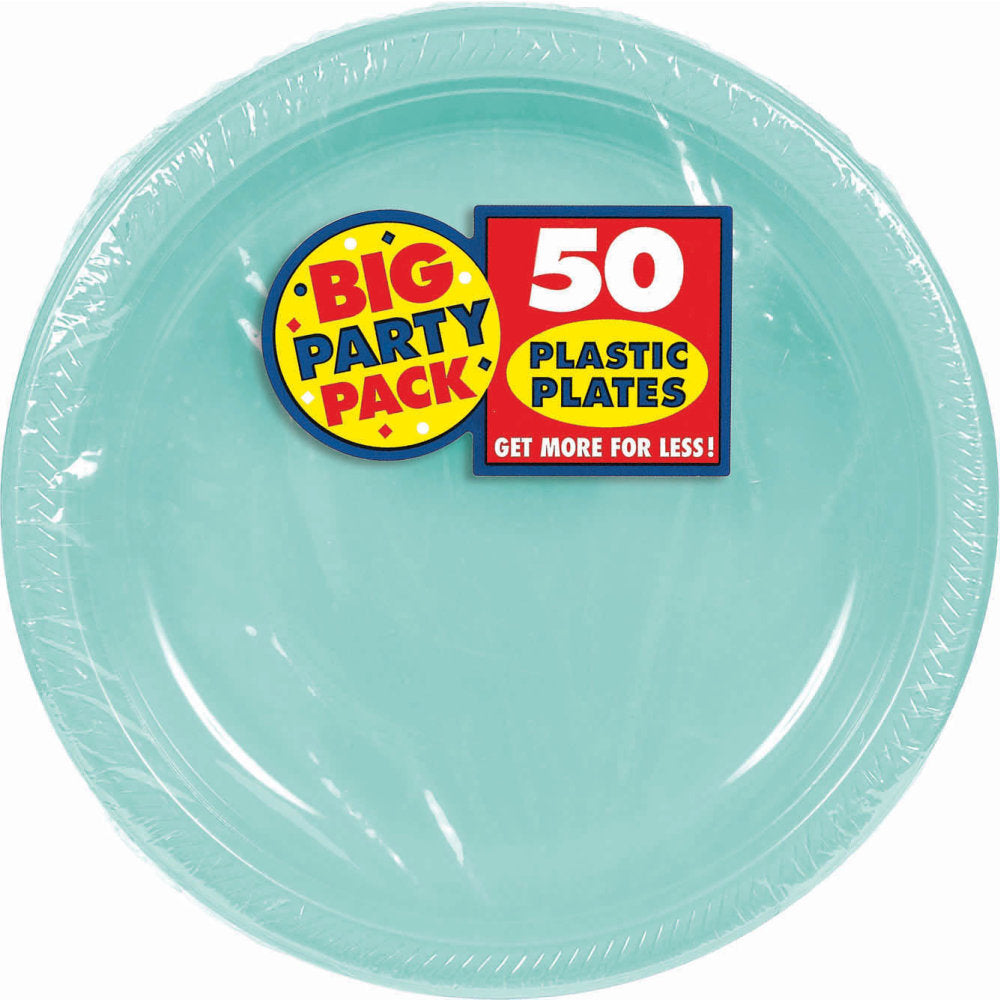 Amscan Plastic Plates, 10-1/4in, Robins Egg Blue, 50 Plates Per Big Party Pack, Set Of 2 Packs