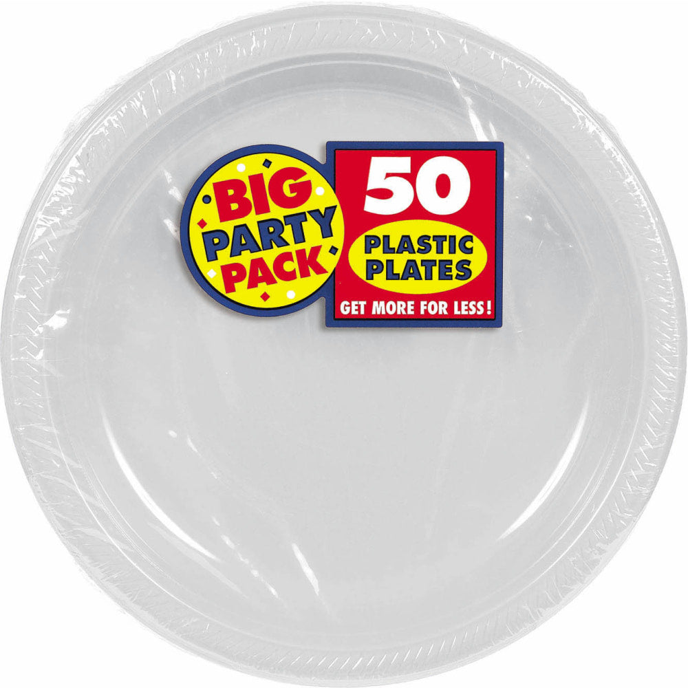 Amscan Plastic Plates, 10-1/4in, Silver, 50 Plates Per Big Party Pack, Set Of 2 Packs
