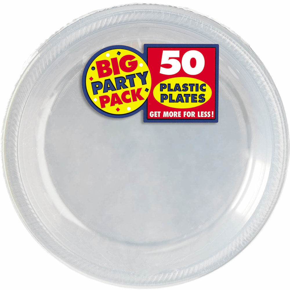Amscan Plastic Plates, 10-1/4in, Clear, 50 Plates Per Big Party Pack, Set Of 2 Packs