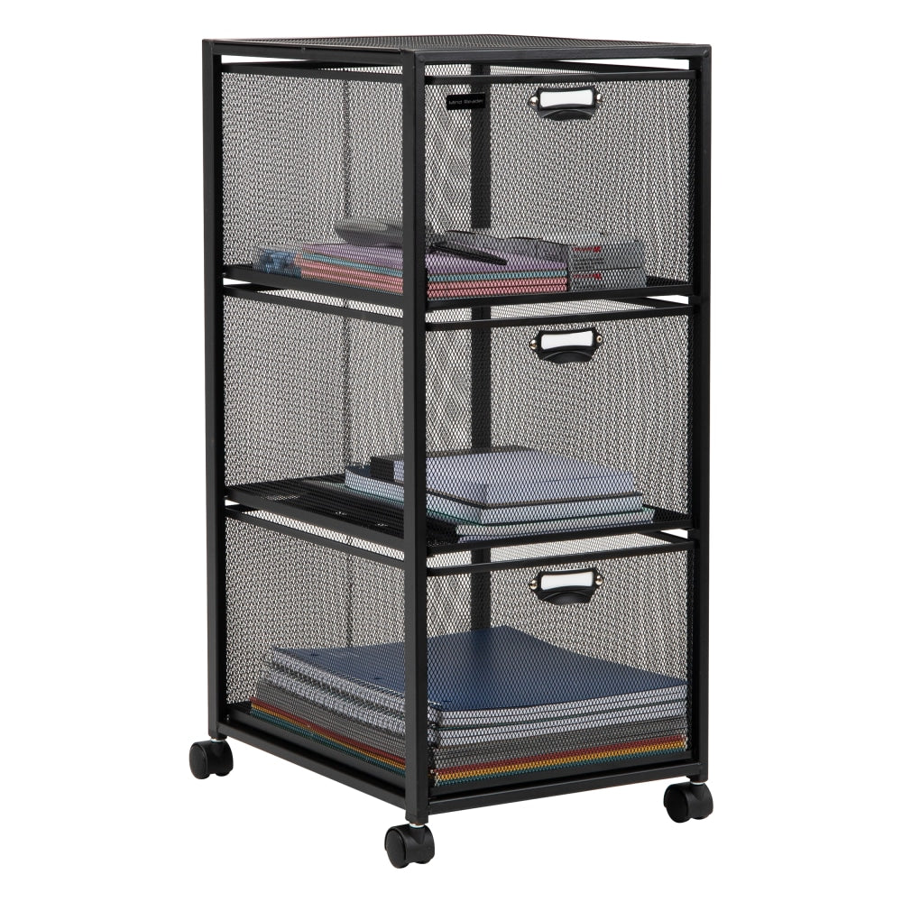 Mind Reader Rolling File Cart with 3 Removable Drawers, 25inH x 14inW x 11inL, Black
