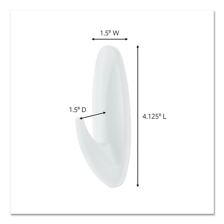 General Purpose Hooks, Large, Plastic, White, 5 lb Capacity, 4 Hooks and 6 Strips/Pack