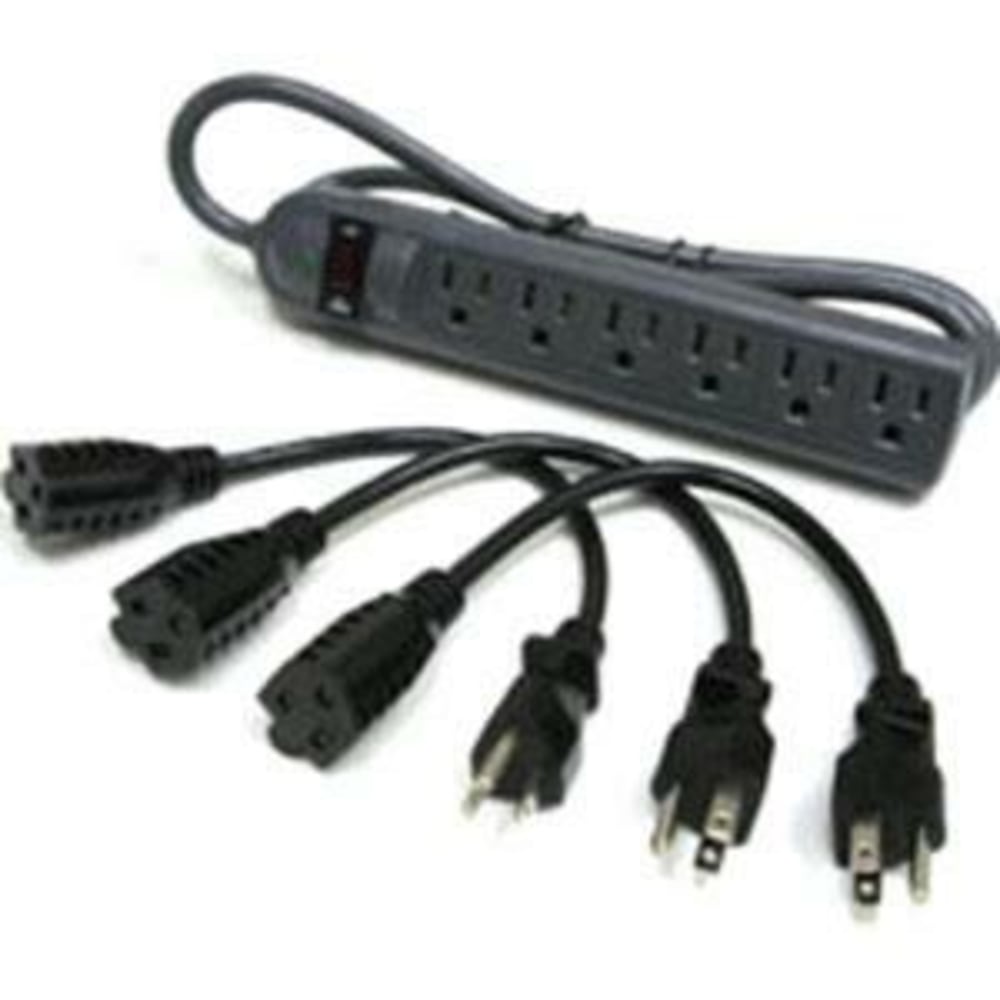 C2G 6-Outlet Surge Suppressor with (3) 1ft Outlet Saver Power Extension Cords - Receptacles: 6 x NEMA 5-15R - 270J