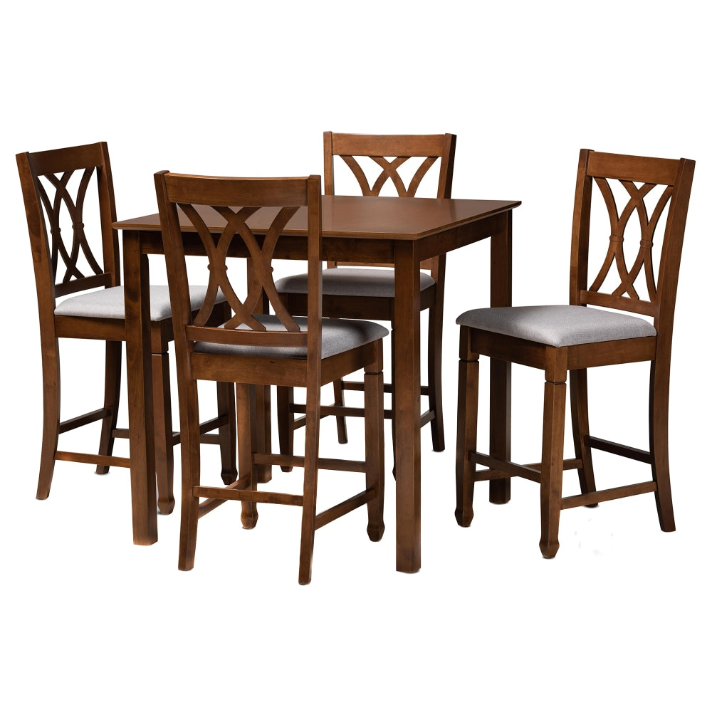 Baxton Studio Reneau Pub Set, 36inH x 35-7/16inW x 35-7/16inD, Gray/Walnut
