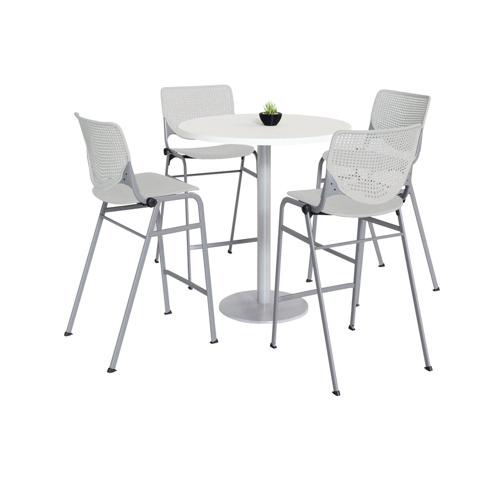 KFI Studios KOOL Round Pedestal Table With 4 Stacking Chairs, 41inH x 36inD, Designer White/Light Gray
