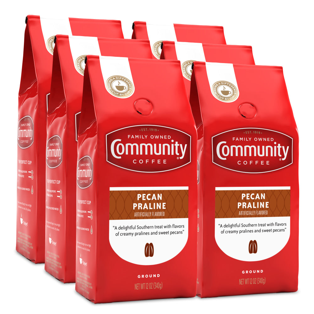 Community Coffee Arabica Ground Coffee, Pecan Praline, 12 Oz Per Bag, Carton Of 6 Bags