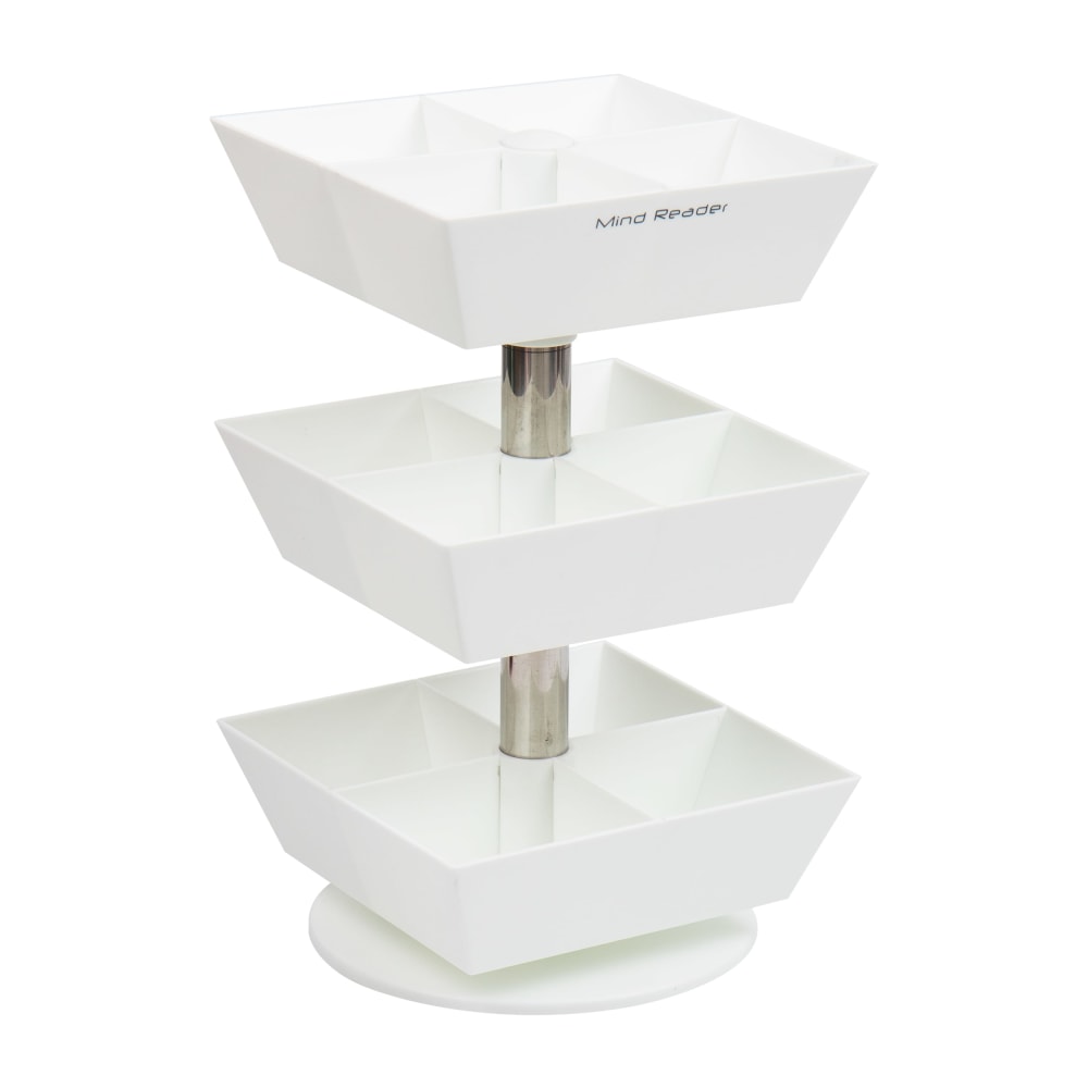 Mind Reader Anchor 3-Tier/12-Compartment Tea Carousel Countertop Organizer, 11-1/2inH x 6-3/4inW x 6-3/4inD, White