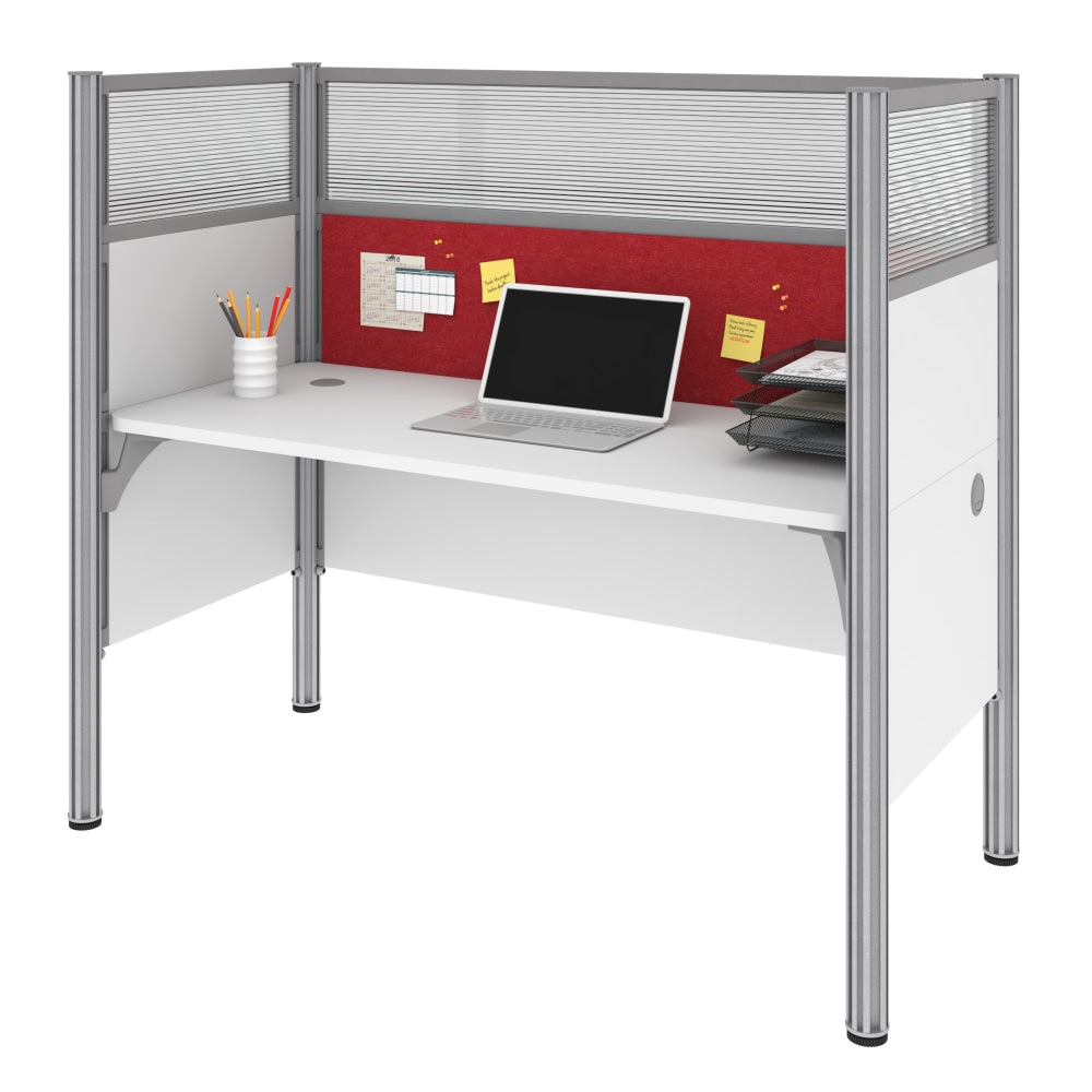 Bestar Pro-Biz 63inW Single Office Cubicle With Tack Board And High Privacy Panels, White/Red