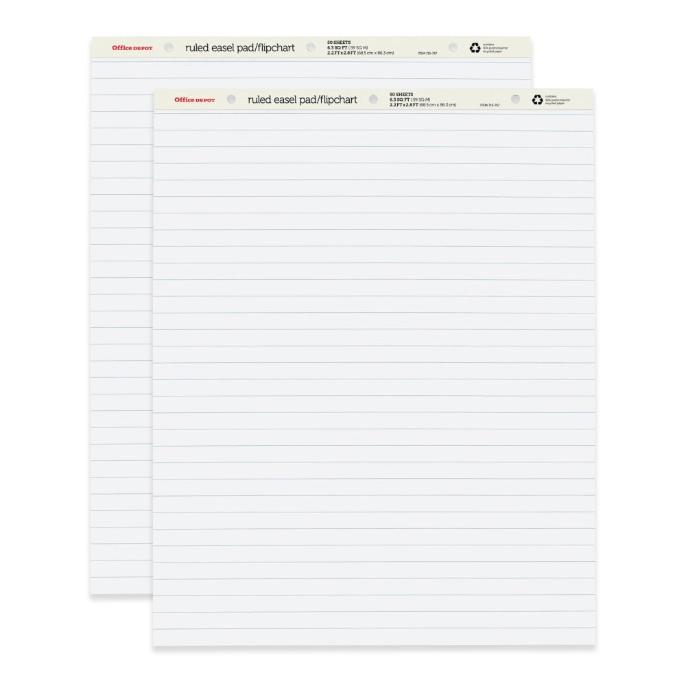 Office Depot Brand Standard Easel Pads, 27in x 34in, 30% Recycled, White, 50 Sheets, Pack Of 2