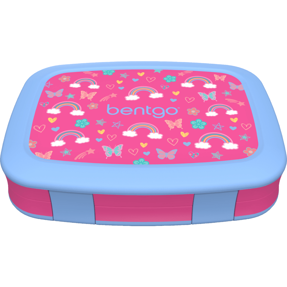 Bentgo Kids Prints 5-Compartment Lunch Box, 2inH x 6-1/2inW x 8-1/2inD, Rainbows/Butterflies