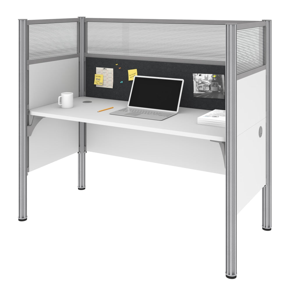 Bestar Pro-Biz 63inW Single Office Cubicle With Tack Board And High Privacy Panels, White/Gray
