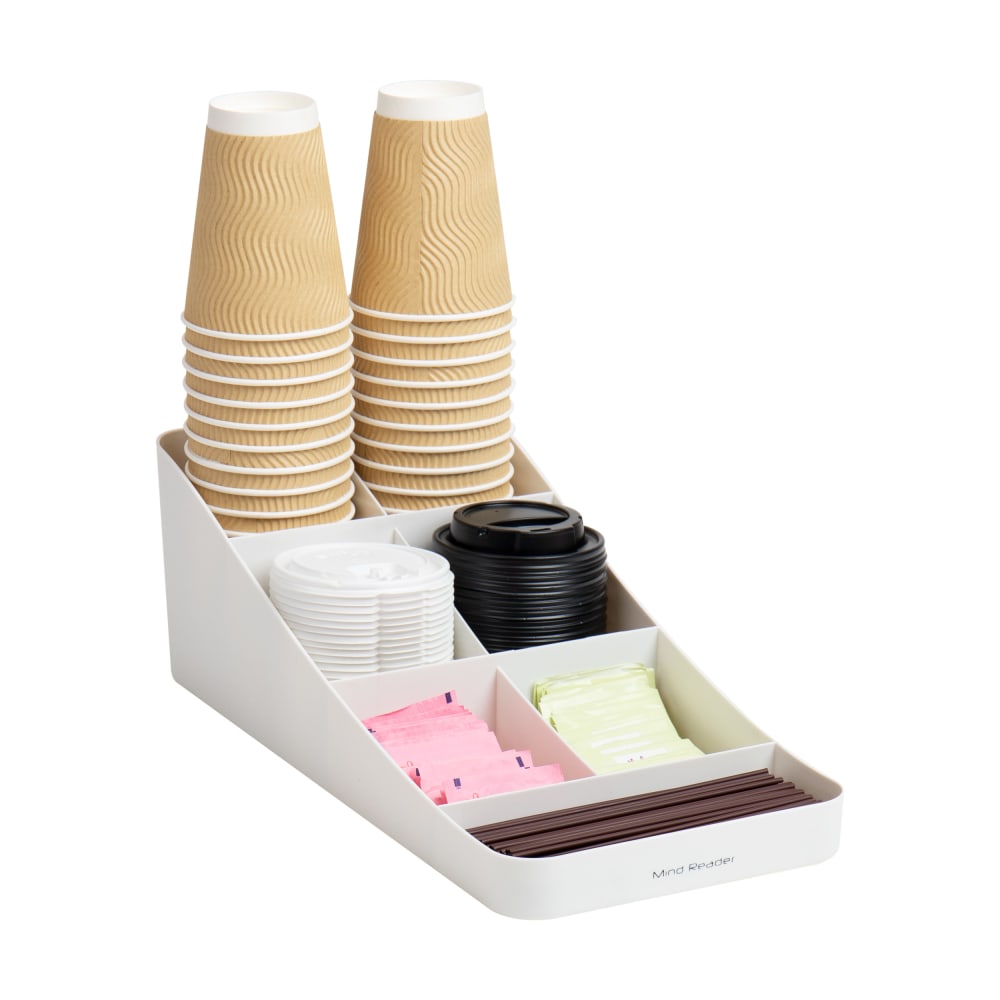 Mind Reader Trove" 7-Compartment Coffee Condiment Organizer, 5 5/16inH x 7 1/2inW x 14 5/8inD, White