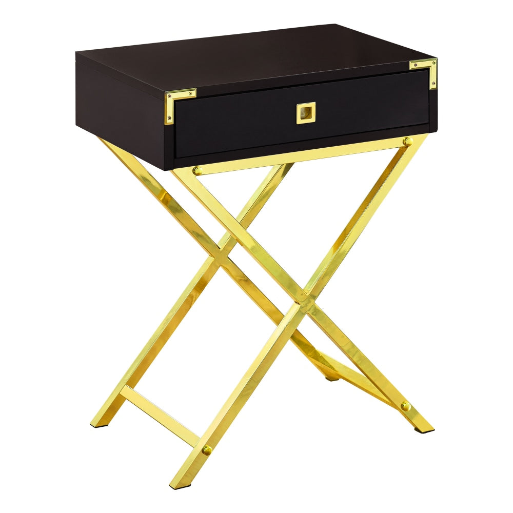 Monarch Specialties Leigh Accent Table, 24inH x 18-1/4inW x 12inD, Cappuccino/Gold