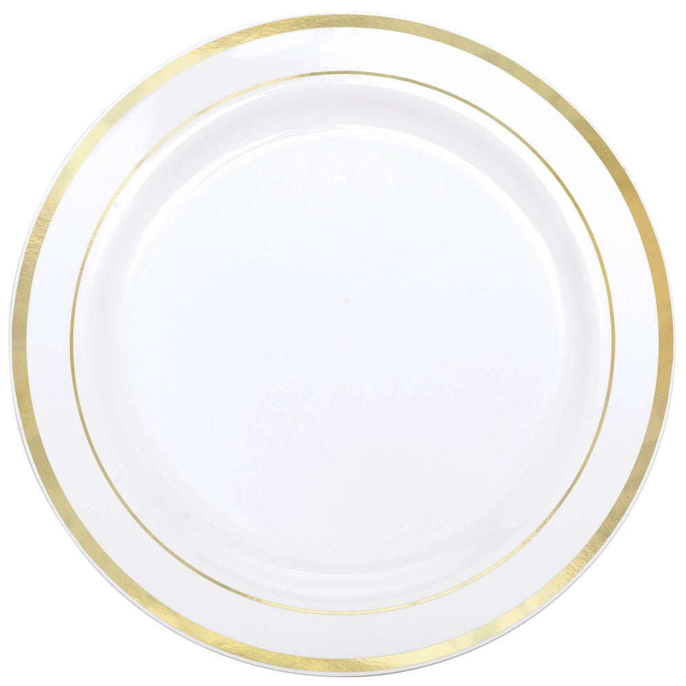 Amscan Premium Plastic Plates With Trim, 7-1/2in, White/Gold, Pack Of 20 Plates