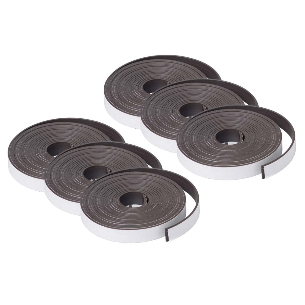 Dowling Magnets Adhesive Magnet Strip, 1/2in x 10ft, Black, Pack Of 6 Rolls