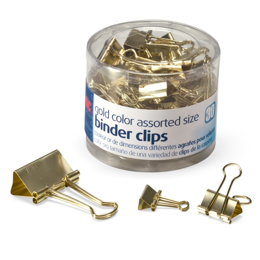 OIC Assorted Binder Clips, Assorted Sizes, Gold, Pack Of 30