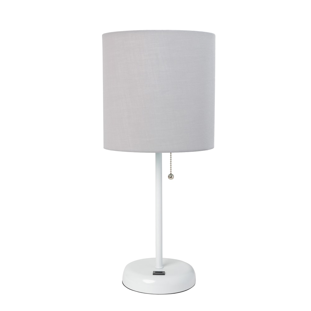 Creekwood Home Oslo USB Port Metal Table Lamp, 19-1/2inH, Gray Shade/White Base