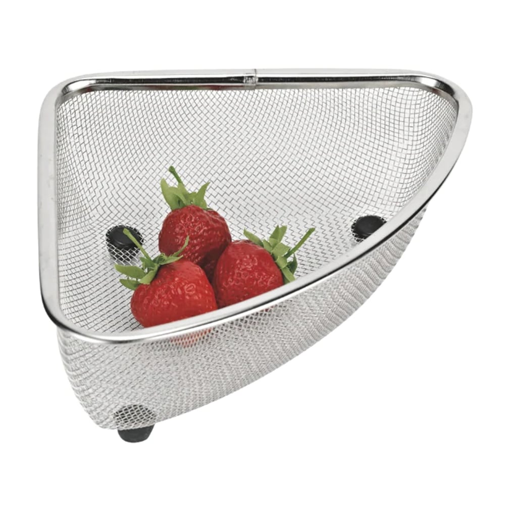 Better Houseware Stainless-Steel Mesh Corner Sink Strainer, 3-1/4inH x 7-1/2inW x 9-3/4inD, Silver