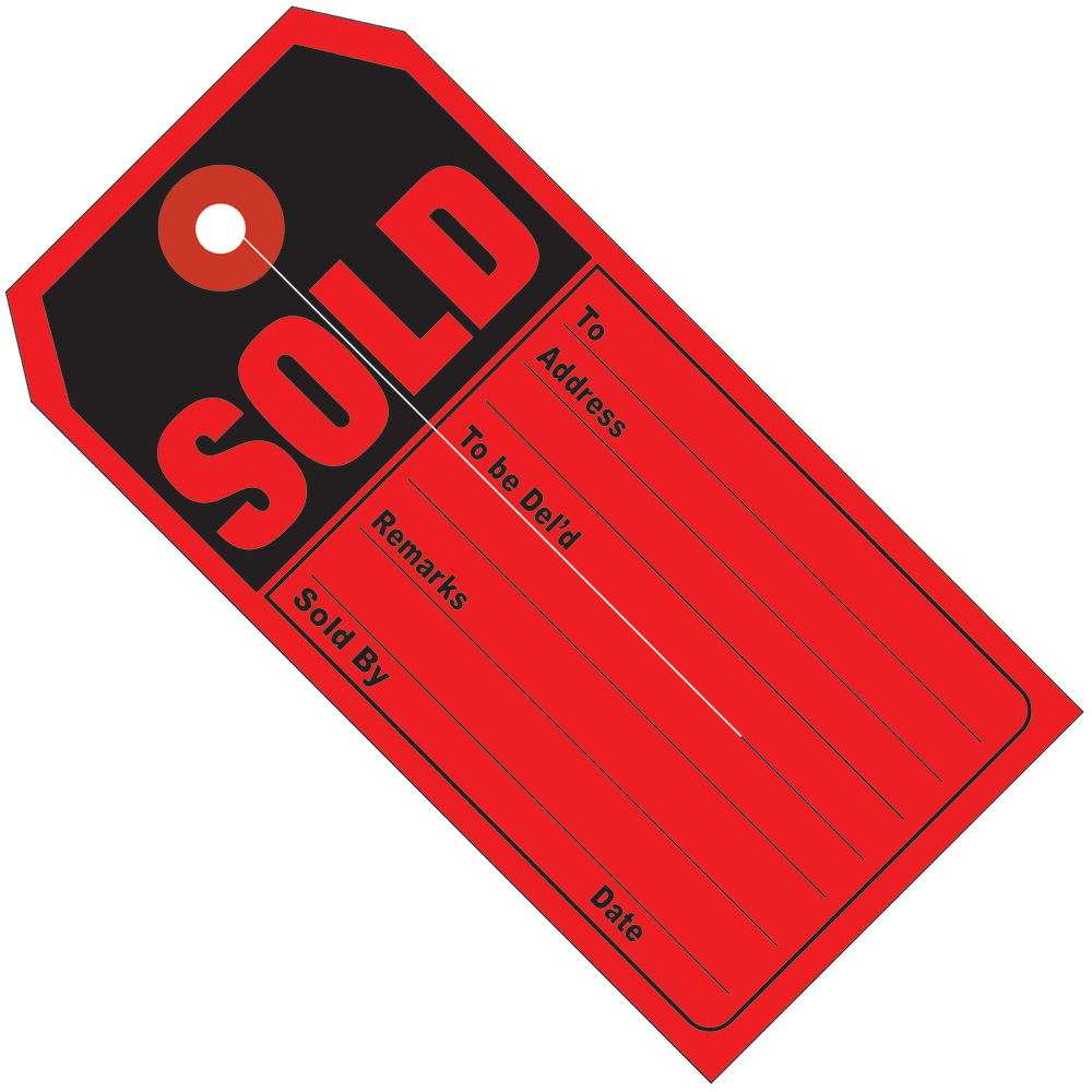 Partners Brand Retail Tags, "SOLD", 4 3/4in x 2 3/8in, 100% Recycled, Black/Red, Case Of 500