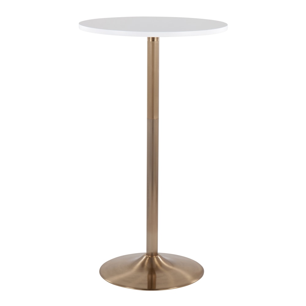 Pebble Contemporary/Glam Adjustable Table, 42inH x 23-3/4inW x 23-3/4inD, Gold/White