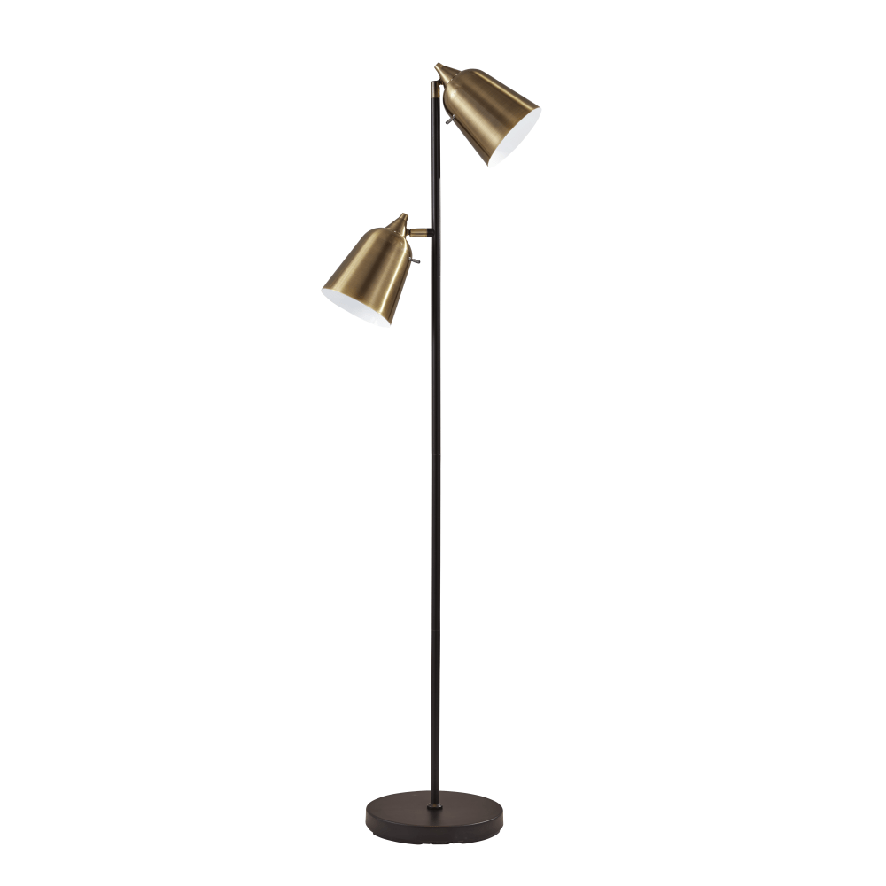 Adesso Malcolm Floor Lamp, 57-1/2inH, Antique Brass Shade/Matte Black