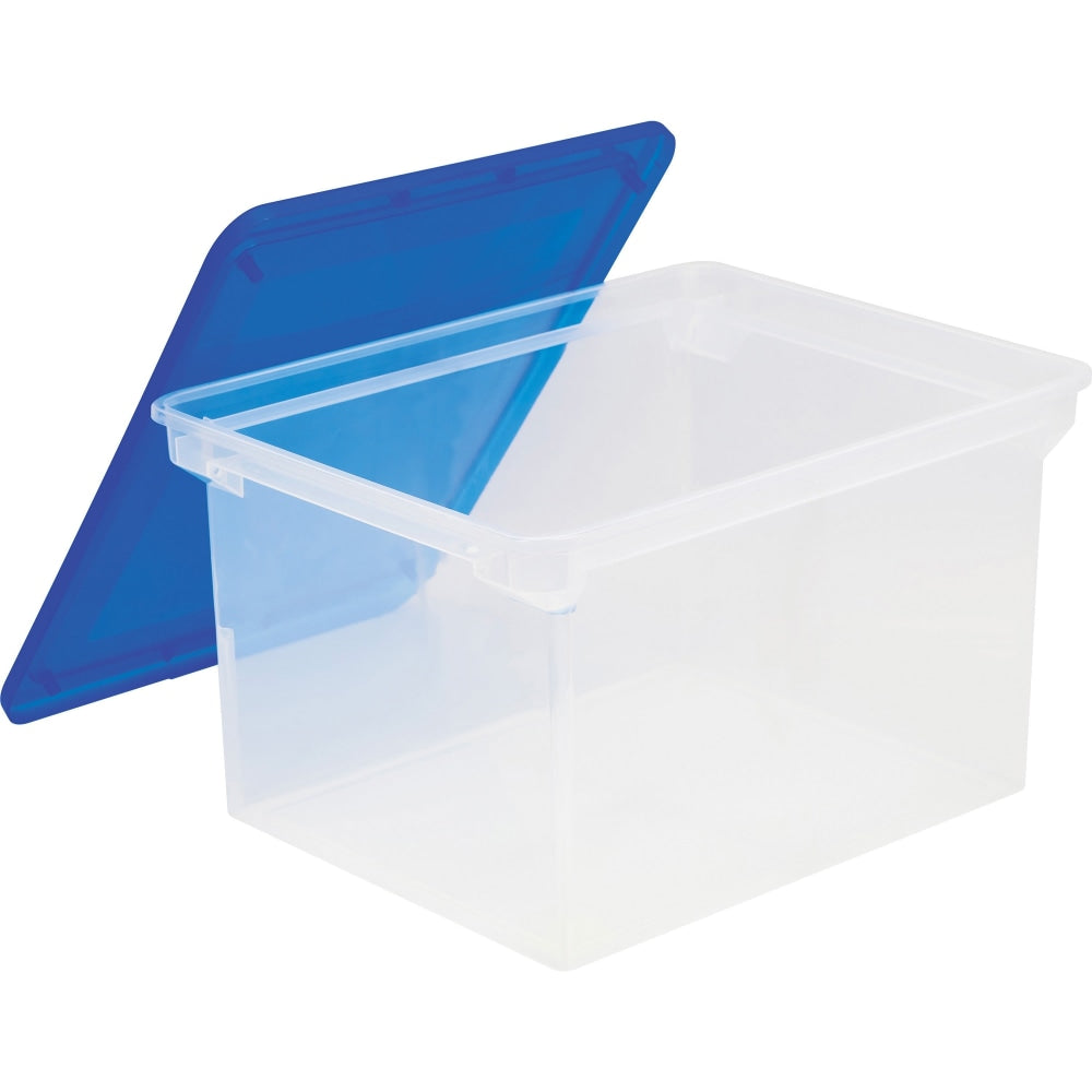 Storex Plastic File Tote Storage Box, 9-1/4in x  15-1/2in x 12-1/4in, Blue/Clear