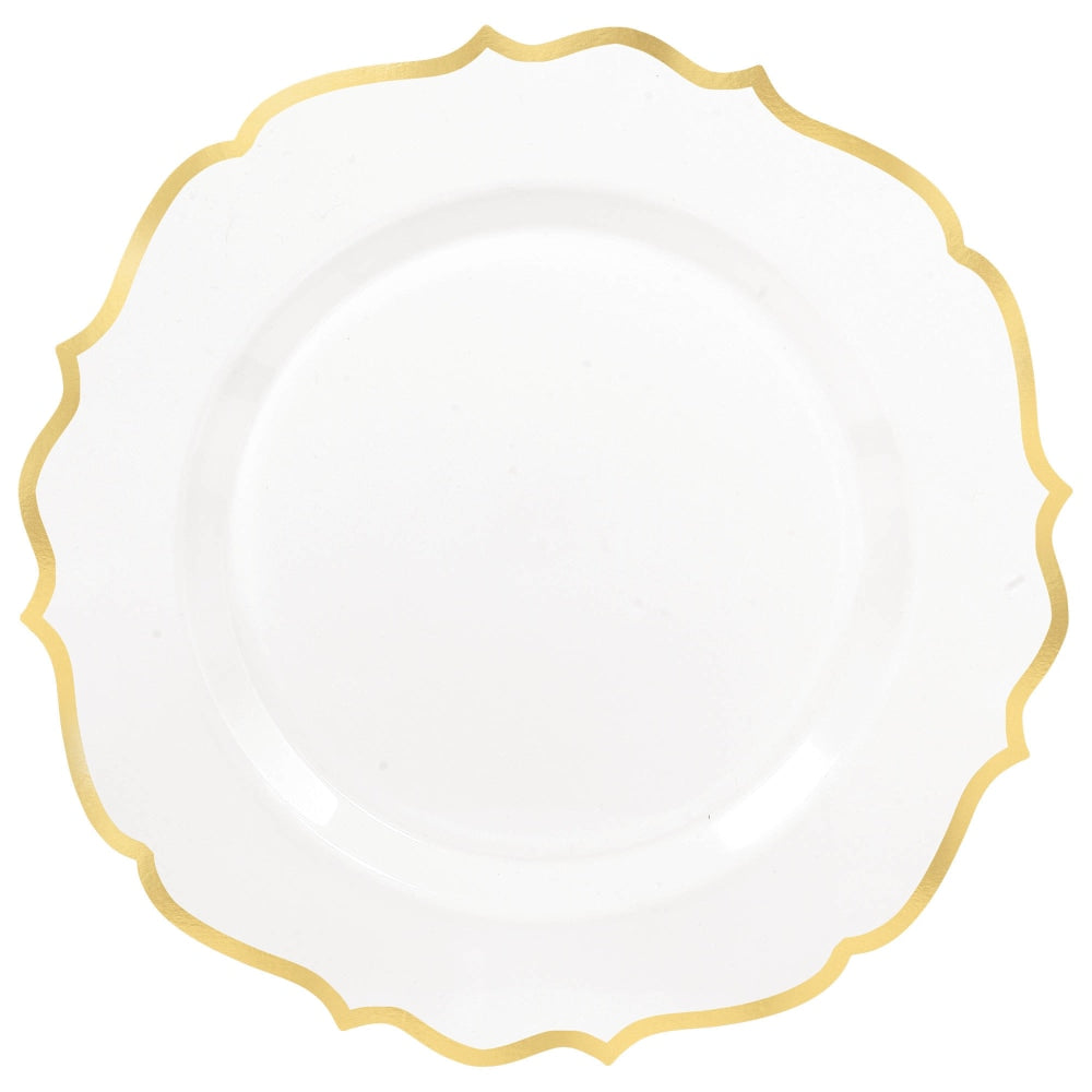 Amscan Ornate Premium Plastic Plates With Trim, 7-3/4in, White/Gold, Pack Of 20 Plates