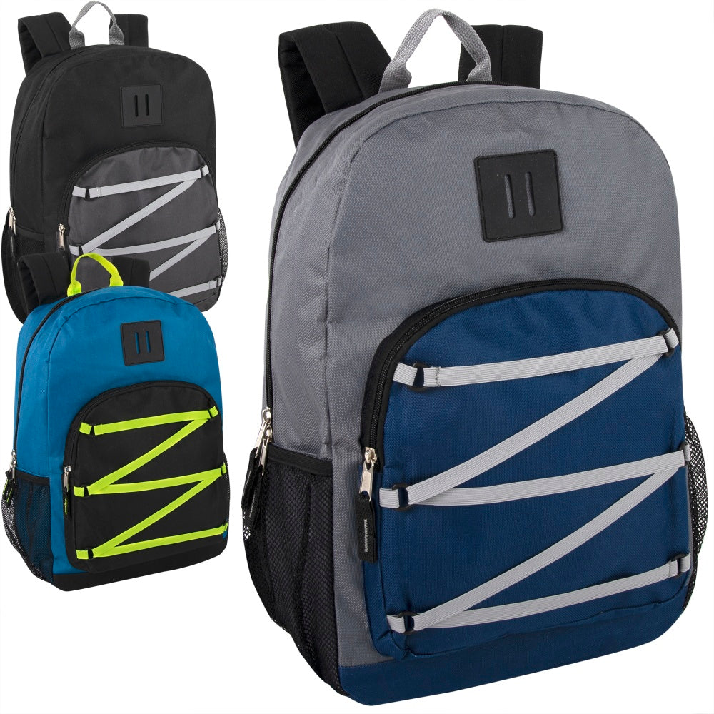 Trailmaker Bungee Multi-Pocket Backpacks, Assorted Colors, Pack Of 24 Backpacks