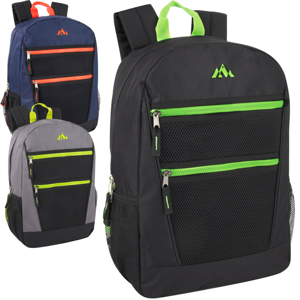 Trailmaker 2-Tone Multi-Pocket Backpacks, Black/Gray/Blue, Pack Of 24 Backpacks