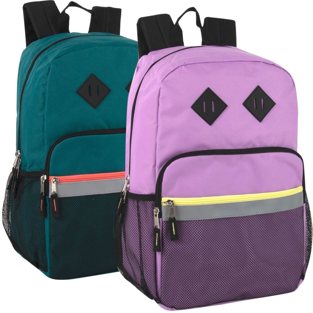 Summit Ridge Reflective Backpacks With Pockets, Lavender/Green, Pack Of 24 Backpacks