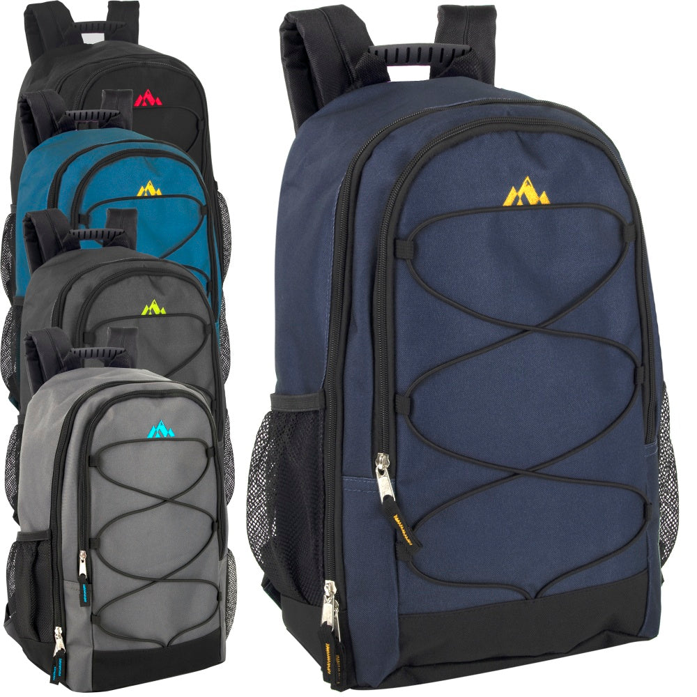 Trailmaker Dual Compartment Bungee Backpacks, Assorted Colors, Pack Of 24 Backpacks