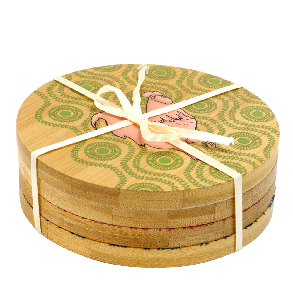 Gibson Urban Market 4-Piece Bamboo Coaster Set, Farm Animals