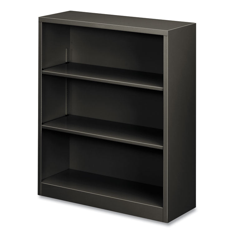 Metal Bookcase, Three-Shelf, 34.5w x 12.63d x 41h, Charcoal