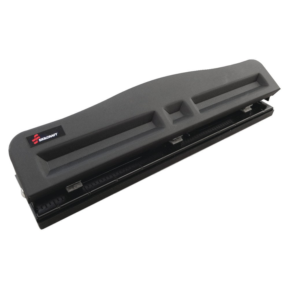 SKILCRAFT Light-Duty 3-Hole Punch, 10-Sheet Capacity, Black/Metallic (AbilityOne 7520-01-620-3827)