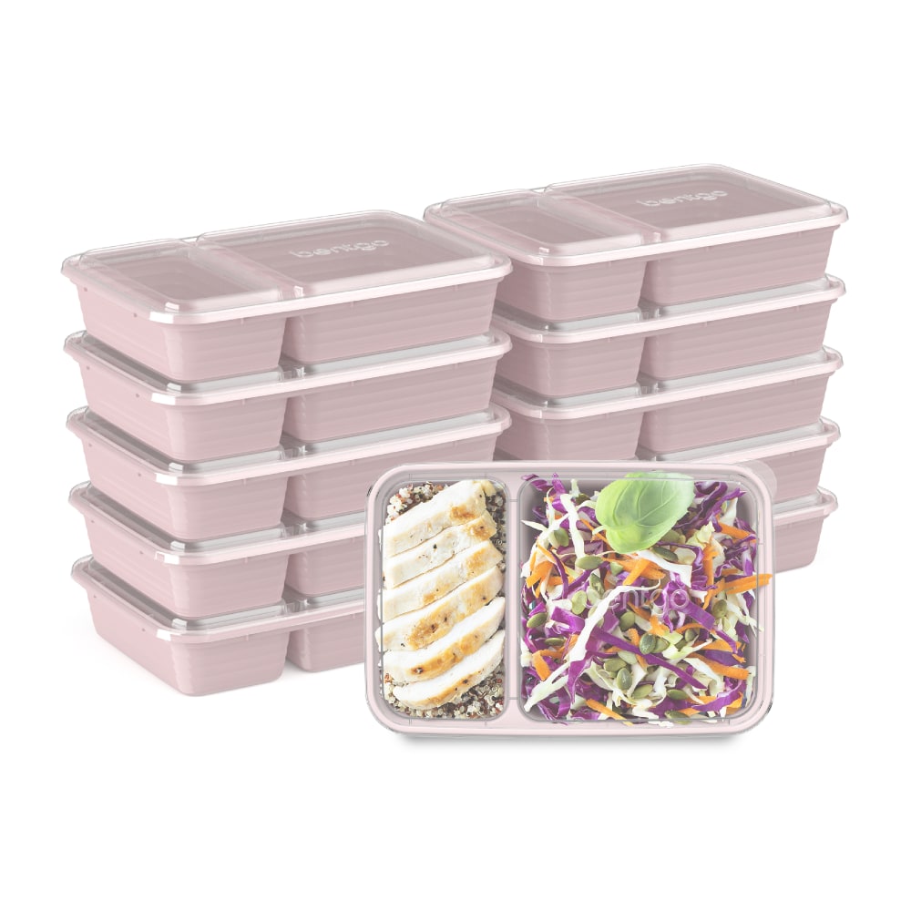 Bentgo Prep 2-Compartment Containers, 6-1/2inH x 6inW x 9inD, Pink, Pack Of 10 Containers
