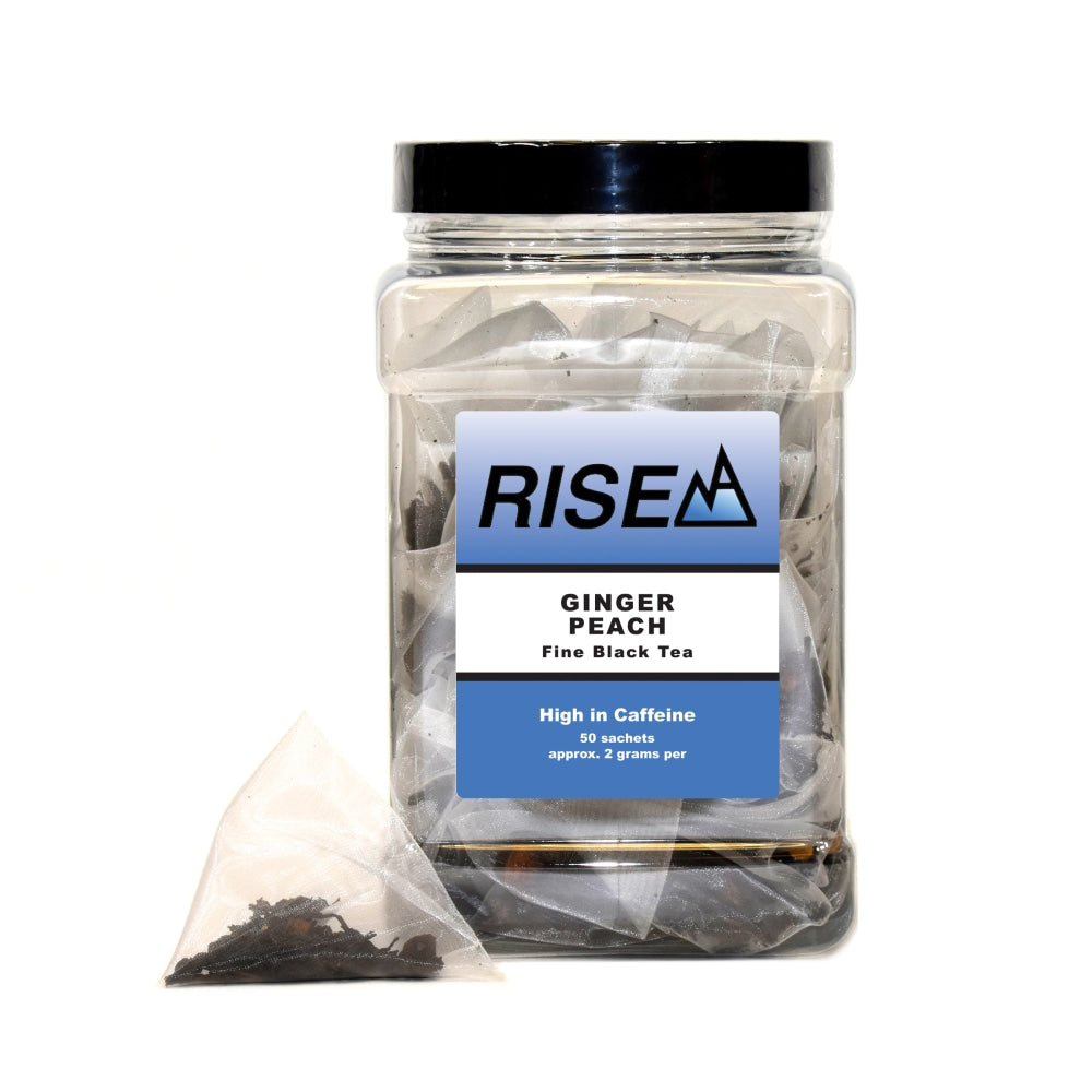RISE NA Ginger Peach Tea, 8 Oz, Canister Of 50 Sachets