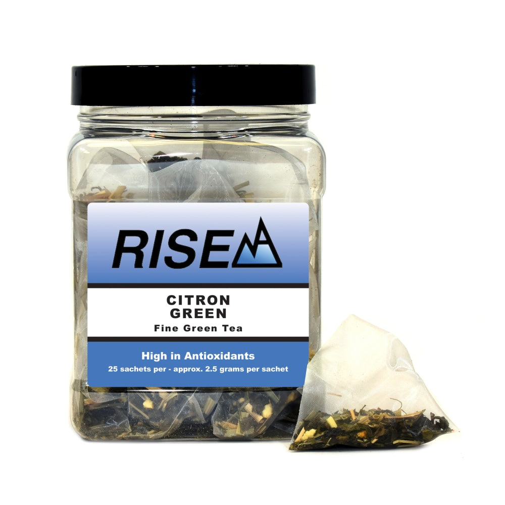 RISE NA Organic Citron Green Tea, 8 Oz, Canister Of 25 Sachets