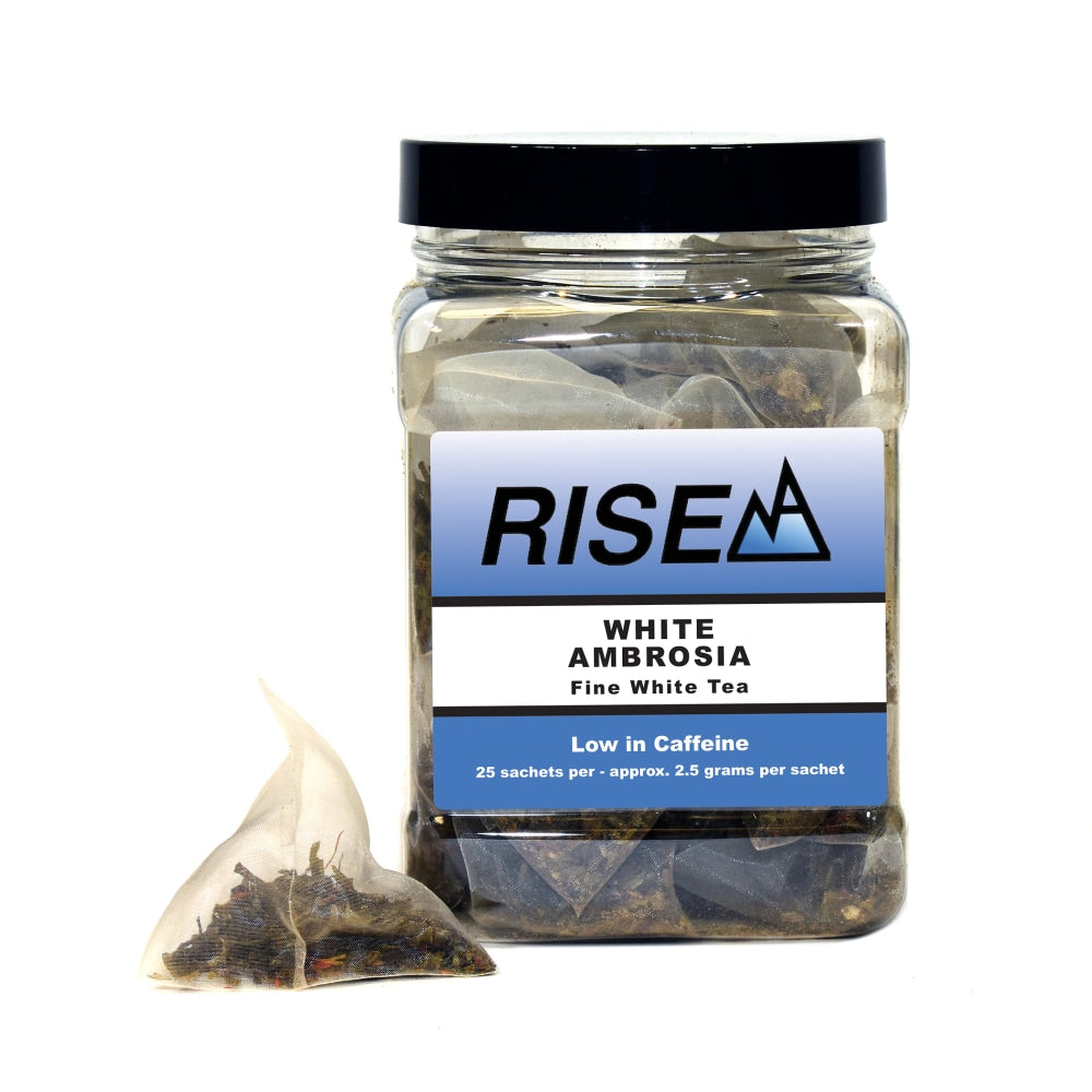 RISE NA White Ambrosia Tea, 8 Oz, Canister Of 25 Sachets