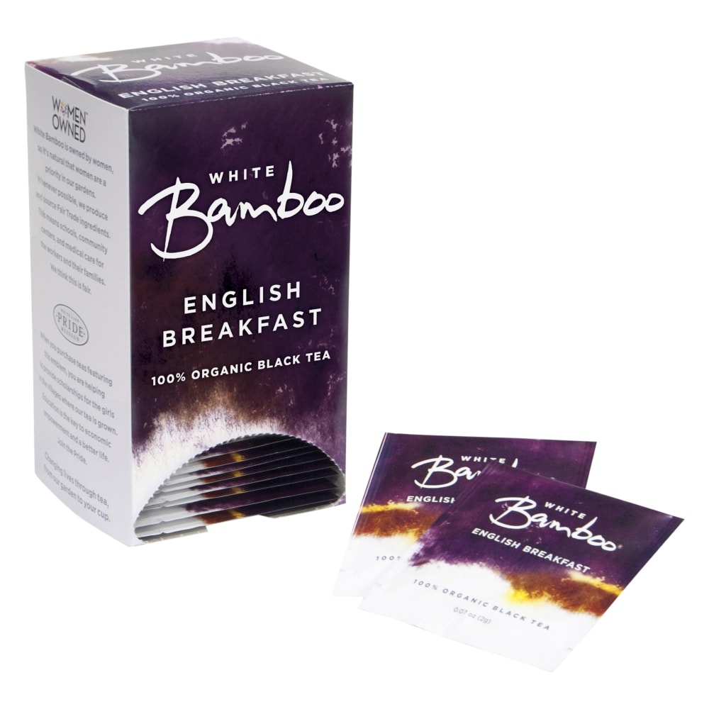 White Bamboo Organic Tea, English Breakfast, 8 Oz, 25 Tea Bags Per Box, Carton Of 6 Boxes