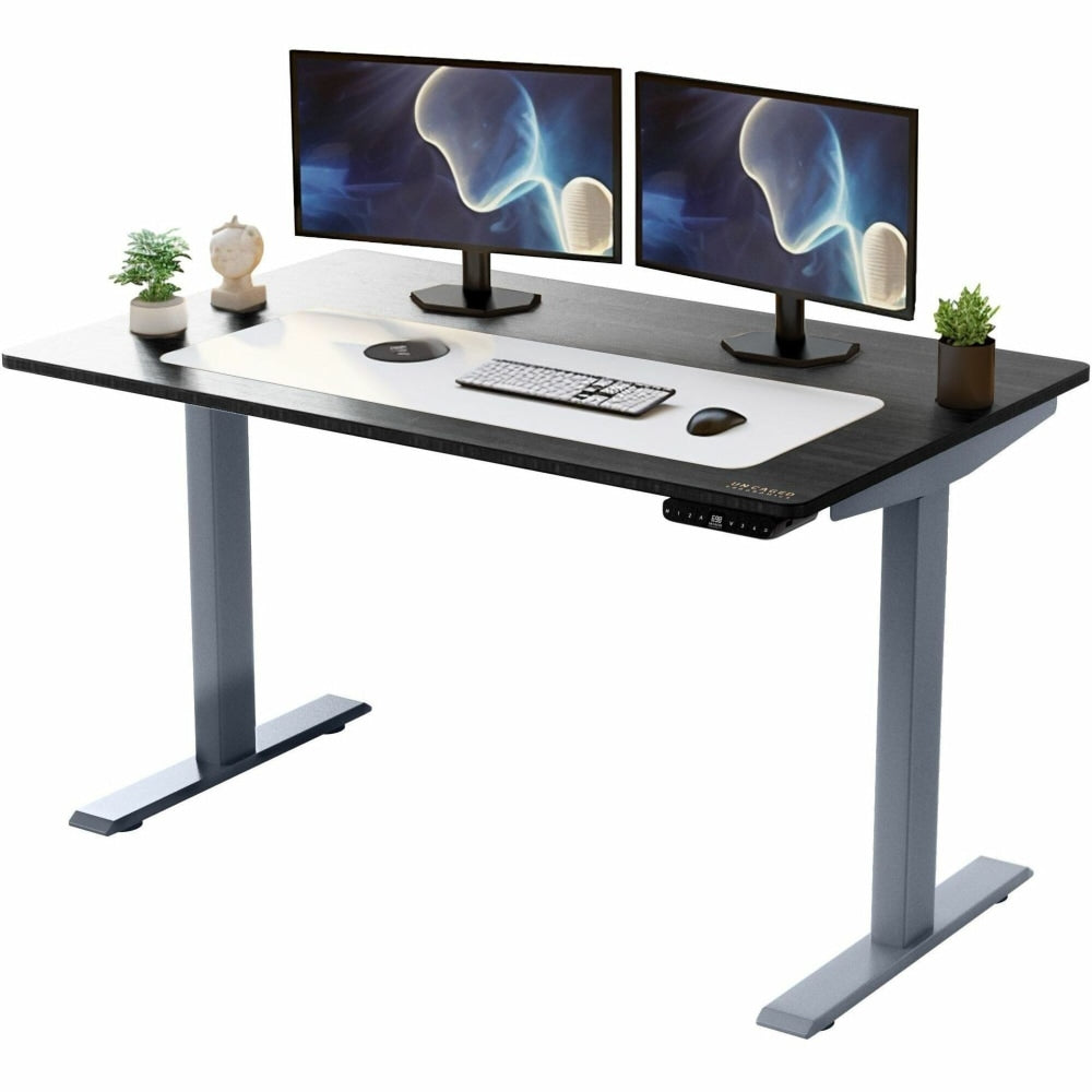 Rise Up Electric Standing Desk 60x30in Black Bamboo Desktop Dual Motors Adjustable Height Gray Frame (26-51.6in) with memory