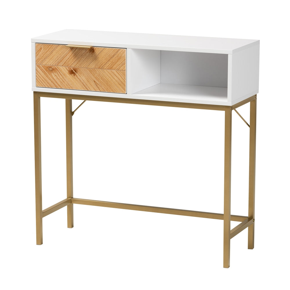 Baxton Studio Giona Modern And Contemporary Console Table, 31-3/4inH x 31-1/2inW x 11-13/16inD, Oak Brown/White/Gold